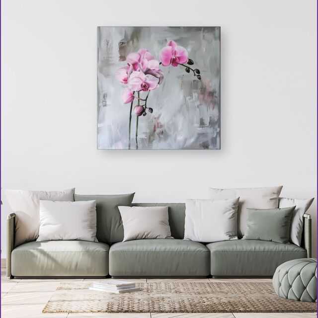 Warren Reed - Designer Pink Orchids Canvas - Size: w40 inch x h40 inch - image 1