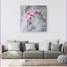 Warren Reed - Designer Pink Orchids Canvas - Size: w40 inch x h40 inch - thumbnail 1