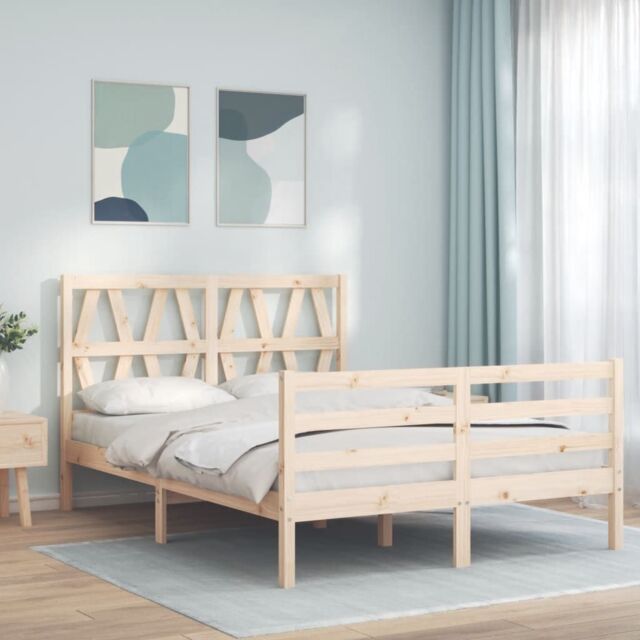 Berkfield Home Bed Frame with Headboard 140x200 cm Solid Wood in Brown - image 1