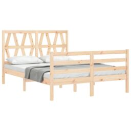 Berkfield Home Bed Frame with Headboard 140x200 cm Solid Wood in Brown - thumbnail 4