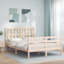 Berkfield Home Bed Frame with Headboard 140x200 cm Solid Wood in Brown - thumbnail 1