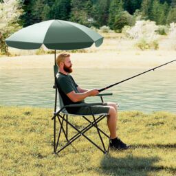 Gymax Camping Chair With Umbrella Folding Lawn Chair With Carrying Bag in Green - thumbnail 2
