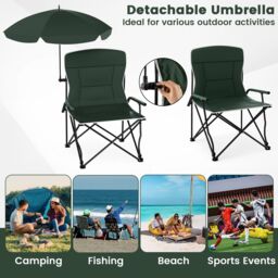Gymax Camping Chair With Umbrella Folding Lawn Chair With Carrying Bag in Green - thumbnail 4