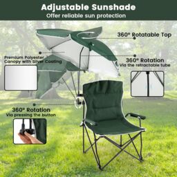 Gymax Camping Chair With Umbrella Folding Lawn Chair With Carrying Bag in Green - thumbnail 3