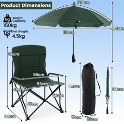 Gymax Camping Chair With Umbrella Folding Lawn Chair With Carrying Bag in Green - thumbnail 8