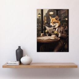 "Artery8 Shiba Inu Coffee Shop Cafe Reading Newspaper Formal Dress Large Wall Unframed Art Poster Print Thick Paper 18X24 Inch - Size: W18"" x H24""" - thumbnail 4