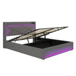 BTM Double Bed with Hydraulic Storage, LED Lighting & Charging in Grey - thumbnail 8