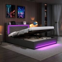 BTM Double Bed with Hydraulic Storage, LED Lighting & Charging in Grey - thumbnail 4