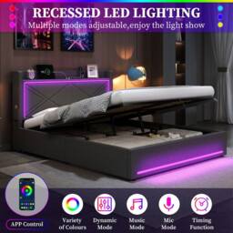 BTM Double Bed with Hydraulic Storage, LED Lighting & Charging in Grey - thumbnail 6