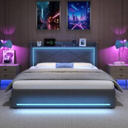 BTM Double Bed with Hydraulic Storage, LED Lighting & Charging in Grey - thumbnail 3