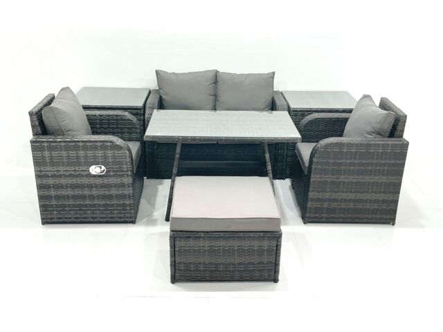 Fimous Outdoor Garden Furniture Set with Reclining Chair 2 Side Tables Big Footstool in Dark Grey - image 1