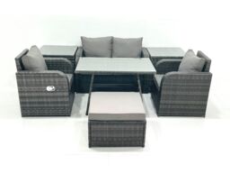 Fimous Outdoor Garden Furniture Set with Reclining Chair 2 Side Tables Big Footstool in Dark Grey - thumbnail 1