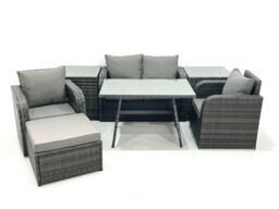 Fimous Outdoor Garden Furniture Set with Reclining Chair 2 Side Tables Big Footstool in Dark Grey - thumbnail 2
