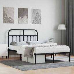 Berkfield Home Metal Bed Frame with Headboard Black 120x190 cm Small Double - thumbnail 2