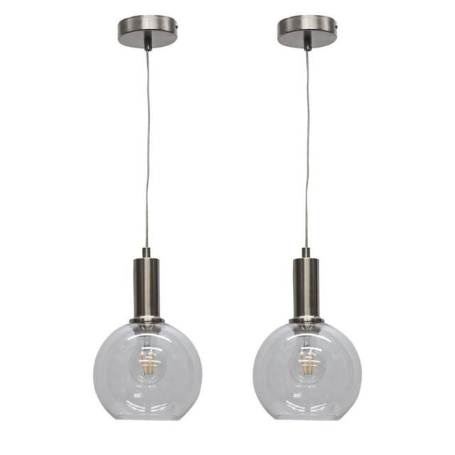 First Choice Lighting Set of 2 Barnum - Clear Glass Globe Satin Nickel Deco Pendant Fittings - image 1