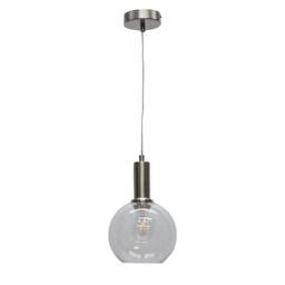 First Choice Lighting Set of 2 Barnum - Clear Glass Globe Satin Nickel Deco Pendant Fittings - thumbnail 2