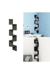H&O Direct Wooden Zigzag Floating Corner Shelves in Black - Size: Medium - thumbnail 4