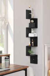 H&O Direct Wooden Zigzag Floating Corner Shelves in Black - Size: Medium - thumbnail 1