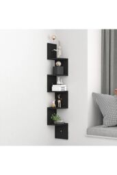 H&O Direct Wooden Zigzag Floating Corner Shelves in Black - Size: Medium - thumbnail 2