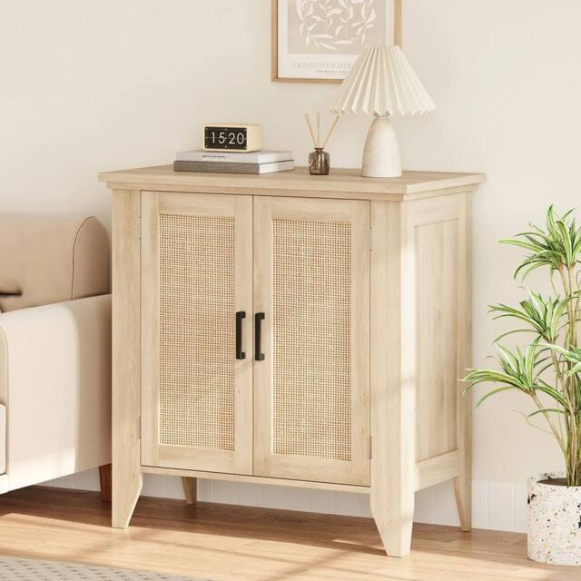 VOGREX Rattan Wood Sideboard, Buffet Storage Cabinet in Natural - image 1