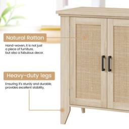 VOGREX Rattan Wood Sideboard, Buffet Storage Cabinet in Natural - thumbnail 2
