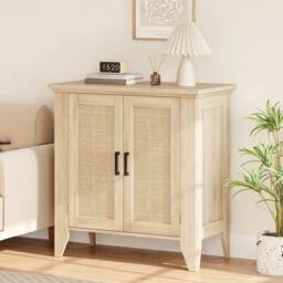 VOGREX Rattan Wood Sideboard, Buffet Storage Cabinet in Natural