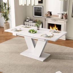 Merax 4 To 8 Seater Extendable Dining Table with V Shaped Metal Legs in White - thumbnail 3