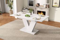 Merax 4 To 8 Seater Extendable Dining Table with V Shaped Metal Legs in White - thumbnail 5