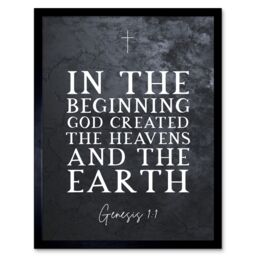 Artery8 Wall Art Print Genesis 1:1 In The Beginning GOD created the Heavens & the Earth Christian Bible Verse Quote Scripture Typography Art Framed - thumbnail 1