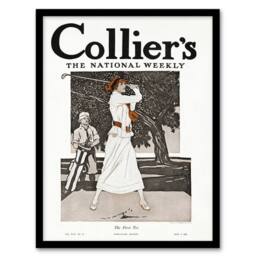 "Artery8 Woman Golfer First Tee Vintage Magazine Cover Framed Wall Art Print in White - Size: W12"" x H16""" - thumbnail 1