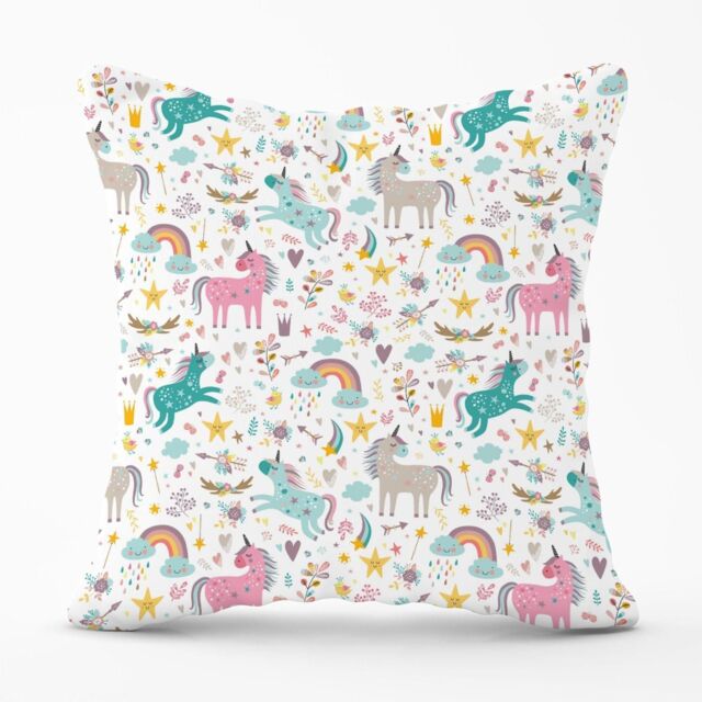 Warren Reed - Designer Unicorn & Rainbows Outdoor Cushion in Blue - Size: 60 cm x 60 cm - image 1