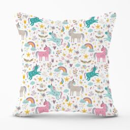 Warren Reed - Designer Unicorn & Rainbows Outdoor Cushion in Blue - Size: 60 cm x 60 cm - thumbnail 1