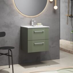 Balterley Wall Hung 2 Drawers Vanity Unit - Minimalist Basin 500mm, Satin Green - thumbnail 4