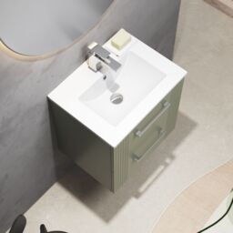 Balterley Wall Hung 2 Drawers Vanity Unit - Minimalist Basin 500mm, Satin Green - thumbnail 3