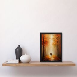 Artery8 Wall Art Print Lovers Walk Landscape Oil Painting Romantic Stroll In An Autumn Forest Amber Trees On A Serene Path Bedroom Art Framed - thumbnail 4