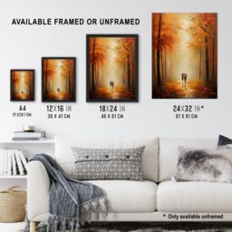 Artery8 Wall Art Print Lovers Walk Landscape Oil Painting Romantic Stroll In An Autumn Forest Amber Trees On A Serene Path Bedroom Art Framed - thumbnail 3