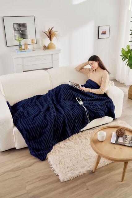 Neo Waffle Shaped Electric Blanket Heated Fleece Overblanket Throw Machine Washable Remote Timer Control Heat Settings - Size: 130 cm x 160 cm - image 1