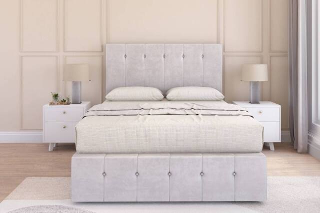 "Sloomy Cambridge Plush Divan Base 4 Drawers-54"" Headboard & 12"" Footboard in Silver - Size: Small Double" - image 1
