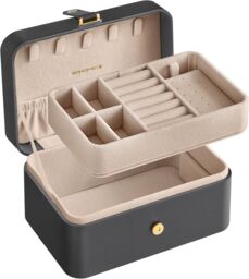 SONGMICS Compact Travel Jewellery Box with Two Layer Storage in Dark Grey - thumbnail 6