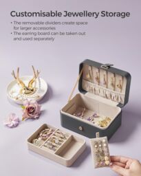 SONGMICS Compact Travel Jewellery Box with Two Layer Storage in Dark Grey - thumbnail 4