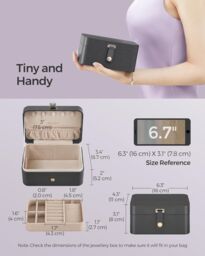 SONGMICS Compact Travel Jewellery Box with Two Layer Storage in Dark Grey - thumbnail 2