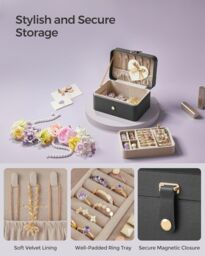 SONGMICS Compact Travel Jewellery Box with Two Layer Storage in Dark Grey - thumbnail 5