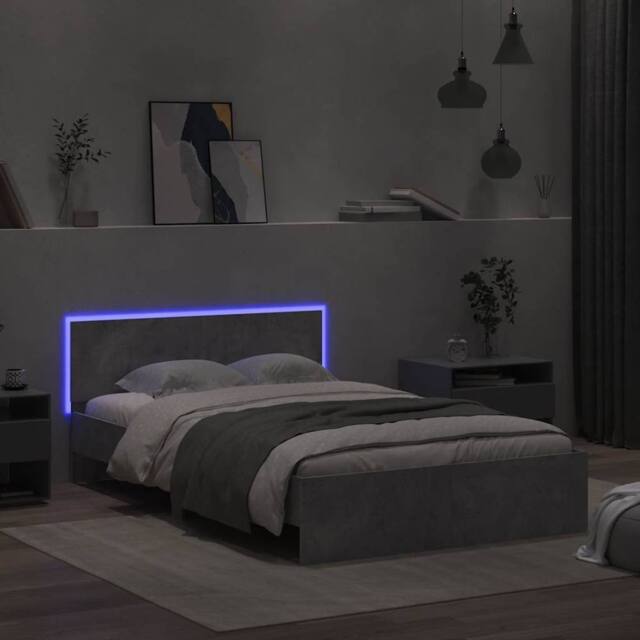 Berkfield Home Durable Bed Frame with Headboard & LED Concrete Grey 140x190 cm - image 1