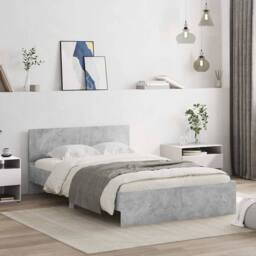 Berkfield Home Durable Bed Frame with Headboard & LED Concrete Grey 140x190 cm - thumbnail 4
