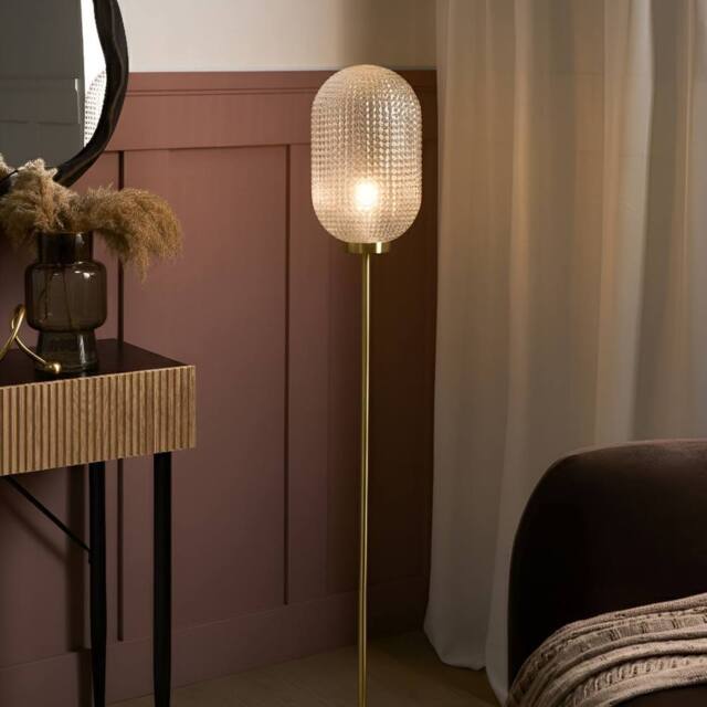 Wyld and Coco Floor Lamp - Gold Iron Base with Textured Glass Shade Modern - image 1
