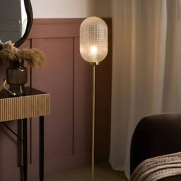 Wyld and Coco Floor Lamp - Gold Iron Base with Textured Glass Shade Modern