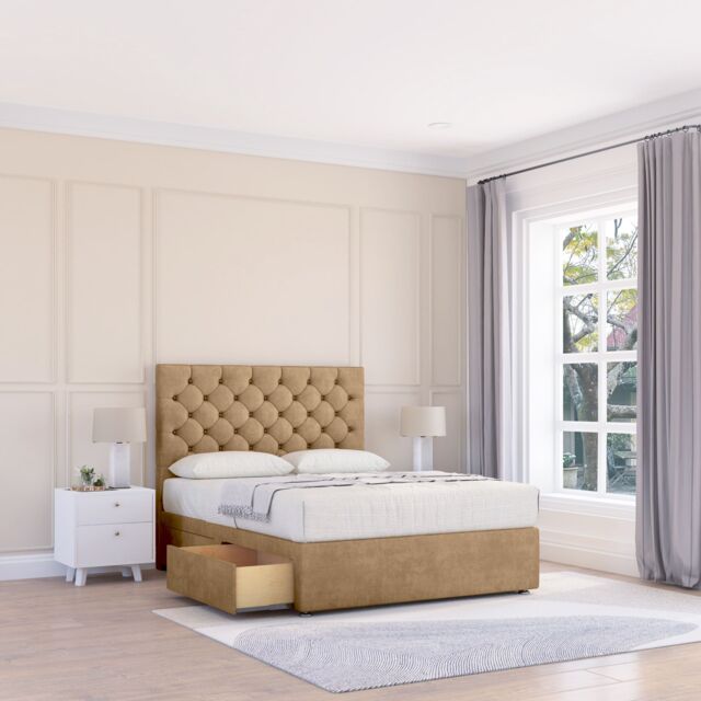 "Sloomy Mayfair Divan Bed Base No Drawers & 26"" Struts Headboard in Light Brown - Size: Single" - image 1