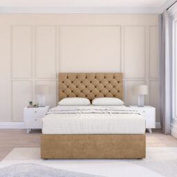 "Sloomy Mayfair Divan Bed Base No Drawers & 26"" Struts Headboard in Light Brown - Size: Single" - thumbnail 2