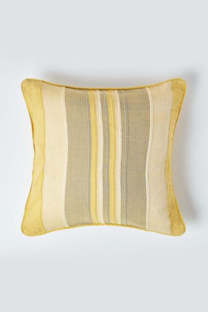 Homescapes Cotton Striped Morocco Cushion Cover in Yellow - Size: 45 cm x 45 cm - image 1