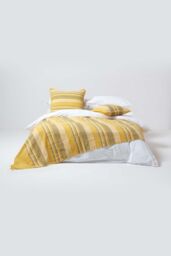 Homescapes Cotton Striped Morocco Cushion Cover in Yellow - Size: 45 cm x 45 cm - thumbnail 4